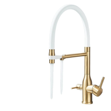  Konyhai csaptelep, sárgaréz anyag, lehúzható permetező, szálcsiszolt arany BG csaptelep