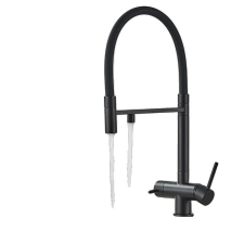  Konyhai vízszűrő csaptelep, szálcsiszolt arany kivitel, kettős kifolyó forgás, Fekete a csaptelep