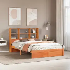  Könyvespolc Ágykeret Faggyú barna 140 x 200 cm Tömör fenyőfa ágy és ágykellék