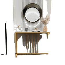  Konzolasztal, márvány teteje, arany fém keret, fekete bútor