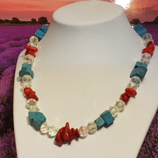  Korall, Türkinit és kristály nyaklánc nyaklánc