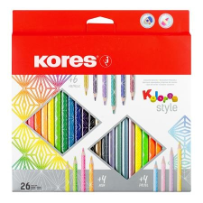 KORES Színes ceruza készlet, háromszögletű, KORES "Kolores Style", 26 különböző szín ceruza