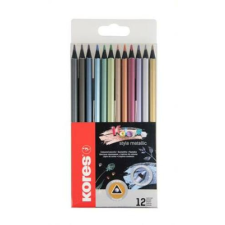KORES Színes ceruza készlet, háromszögletű, KORES "Kolores Style Metallic", 12 metál szín színes ceruza