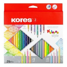 KORES Színes ceruza készlet, háromszögletű, KORES &quot;Kolores&quot;, 26 különböző szín színes ceruza