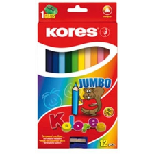 KORES Színes ceruza készlet, háromszögletű, vastag, KORES &quot;Jumbo&quot;, 12 különböző szín színes ceruza