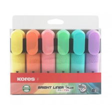 KORES Szövegkiemelő készlet, 0,5-5 mm, KORES &quot;Bright Liner Plus Pastel&quot;, 6 különböző szín filctoll, marker