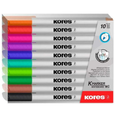 KORES Tábla- és flipchart marker készlet, 1-3 mm kúpos, KORES "K-Marker", 10 különböző szín filctoll, marker