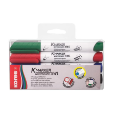 KORES Tábla- és flipchart marker készlet, 1-3 mm, kúpos, KORES &quot;K-Marker&quot;, 4 különböző szín filctoll, marker