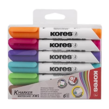 KORES Tábla- és flipchart marker készlet, 1-3 mm, kúpos, KORES &quot;K-Marker&quot;, 6 különböző szín filctoll, marker