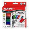 KORES Tábla- és flipchart marker készlet mágneses táblatörlő szivaccsal, 3 mm, kúpos KORES "XW1", 4 különböző szín