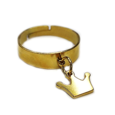 Korona charmos állítható méretű gyűrű, arany színű, választható szélességben gyűrű