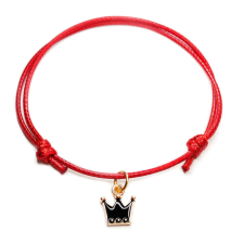 Korona Piros zsinórszövet karkötő fekete tűzzománc korona charmmal karkötő