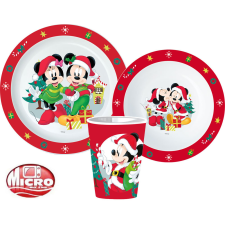 KORREKT WEB Disney Minnie, Mickey Karácsony étkészlet, micro műanyag szett, pohárral 260 ml babaétkészlet