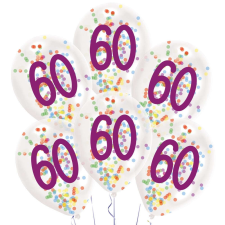 KORREKT WEB Happy Birthday 60 konfettivel töltött léggömb, lufi 6 db-os party kellék