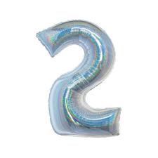 KORREKT WEB Holographic Silver, Ezüst 2-es szám fólia lufi 76 cm party kellék