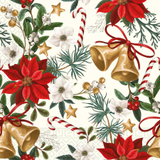 KORREKT WEB Karácsony Bells with Flowers szalvéta 20 db-os 33x33 cm papírárú, csomagoló és tárolóeszköz