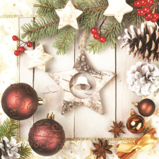 KORREKT WEB Karácsony Wooden Star szalvéta 20 db-os 33x33 cm party kellék