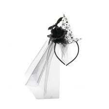 KORREKT WEB Silver hat with veil, Ezüst fejpánt fátyollal jelmez