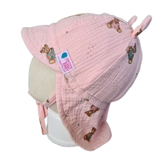  Kötős nyári sapka, kismackó, rózsaszín babasapka, sál