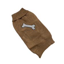  Kötött kutyapulóver csont mintával, barna, M-es kutyaruha