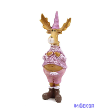 Kötött lila ruhás szarvas figura 10,5cm dekorációs kellék
