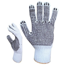  KÖTÖTT PES/PAMUT FEHÉR FÉRFI KESZTYŰ, TENYERÉN KÉKPETTYEK (9)