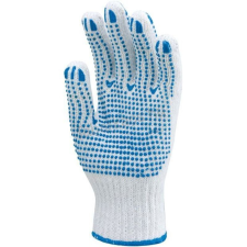  Kötött PES/PAMUT Fehér Kesztyű, Kék Pöttyös Tenyérrel 9-es védőkesztyű