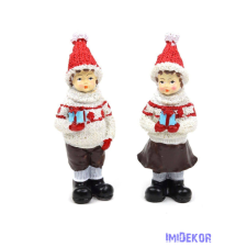 Kötött ruhás karácsonyi gyerek figura 11,5cm - Álló piros dekorációs kellék