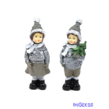  Kötött ruhás karácsonyi gyerek figura 11,5cm - Álló szürke dekorációs kellék