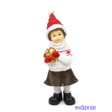  Kötött ruhás karácsonyi gyerek figura 19,5cm - Arany szíves dekorációs kellék