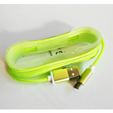  KPO3874L Micro USB kábel, szövet borítással, fém csatlakozóval, zöld, 1,5m kábel és adapter