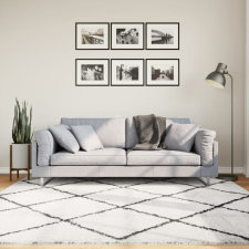 Krém és fekete hosszú szálú bozontos modern szőnyeg 200x200 cm lakástextília