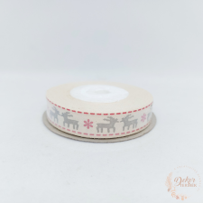  Krém színű textil szalag szürke szarvassal dekorációs kellék