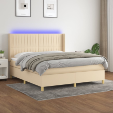  krémszínű szövet rugós és LED-es ágy matraccal 160x200 cm ágy és ágykellék
