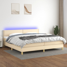  Krémszínű szövet rugós és LED-es ágy matraccal 200 x 200 cm ágy és ágykellék