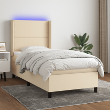 krémszínű szövet rugós és LED-es ágy matraccal 90x200 cm ágy és ágykellék