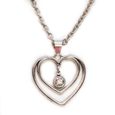  Kristály köves dupla szív medál lánccal, ezüst színű nyaklánc