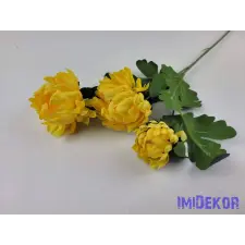  Krizantém 3 fejes selyem ág 68cm - Sárga dekorációs kellék