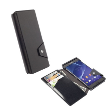 KRUSELL FlipWallet KALMAR Sony Xperia Z3 (D6653) tok álló, bőr hatású (Flip, oldalra nyíló, bankkártya tartó) fekete tok és táska