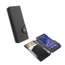 KRUSELL FlipWallet KALMAR tok álló, bőr hatású (FLIP, oldalra nyíló, bankkártya tartó) FEKETE Sony Xperia Z3 (D6653) tok és táska