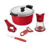Kuhn Rikon edény és tartozékok készlet, Kezdőkészlet, 5 db, tartalmaz fűszerdarálót, kést, tisztítót és nyitót, 2 literes edényt, prémium minőségű, rozsdamentes acél, minden hőforrással kompa
