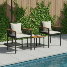  Kültéri Bútor Szett 3 pcs Fekete és krémfehér PE Rattan kerti bútor