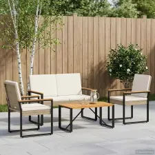  Kültéri Bútor Szett 4 pcs Beige és Krémszínű polirattan kerti bútor