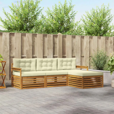  Kültéri kanapé szett párnával 4 pcs Természetes és krémszínű kerti bútor