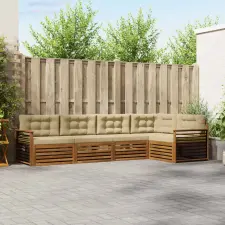  Kültéri kanapé szett párnával 5 pcs Természetes és bézs kerti bútor
