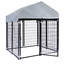  Kültéri kutyaház kutyaketrec tetővel acél 121x121x137cm 62398 szállítóbox, fekhely kutyáknak