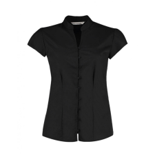 Kustom Kit Női csapott ujjú blúz Kustom Kit Women&#039;s Tailored Fit Mandarin Collar Blouse SSL 2XL (18), Fekete blúz