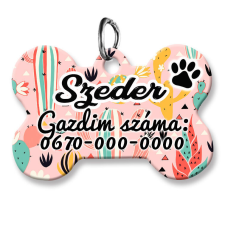  Kutyabiléta, csont alakú (tetszőleges adatokkal), színes kaktuszos háttérmintával nyakörv, póráz, hám kutyáknak