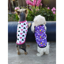  Kutyaruha - Cuki trikó szivecskés mintával - többféle színben - L - fehér/fekete szegély kutyaruha