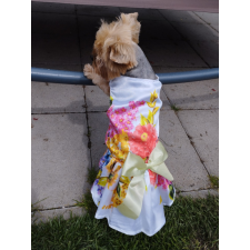  Kutyaruha - Elegáns, Virágos , Tépőzáras, virágos, ruha masnival és tüll szoknyával - L kutyaruha